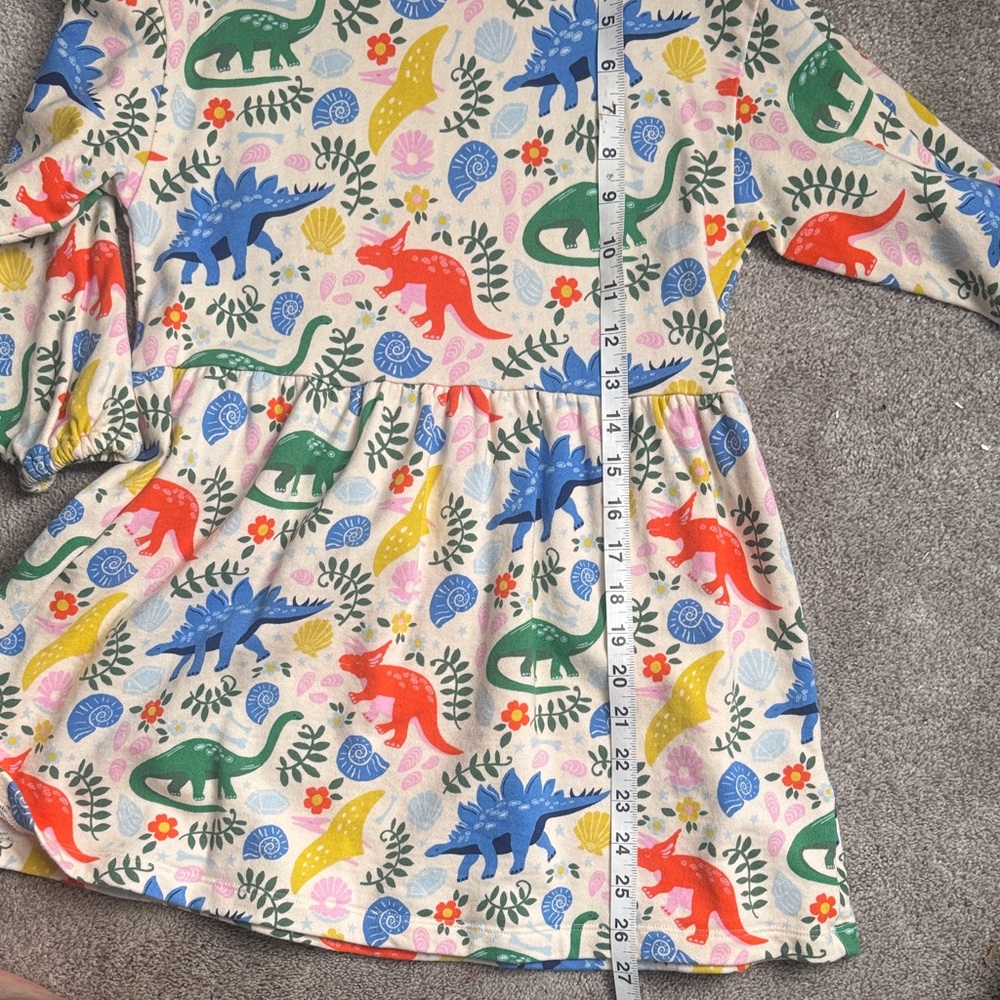 Mini Boden Cream Dress with Multicolor Dinosaur Print (blue, green, red, yellow) - Picture 7 of 8